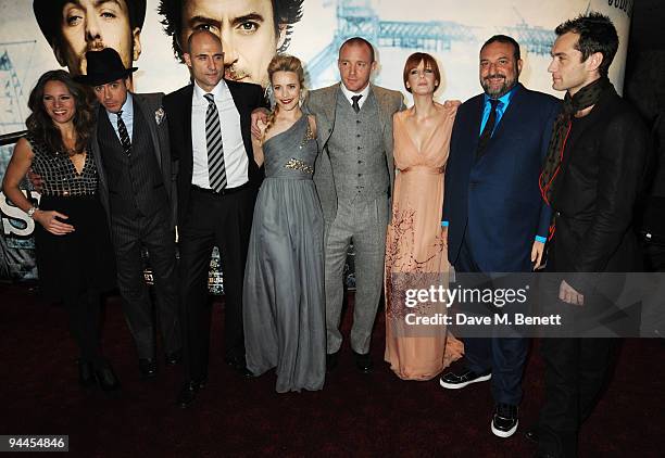 Susan Levin, Robert Downey Jnr, Mark Strong, Rachel McAdams, Guy Ritchie, Kelly Reilly, Joel Silver and Jude Law arrive at the World Premiere of...