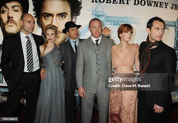 Mark Strong, Rachel McAdams, Robert Downey Jnr, Guy Ritchie, Kelly Reilly and Jude Law arrive at the World Premiere of 'Sherlock Holmes', at the...