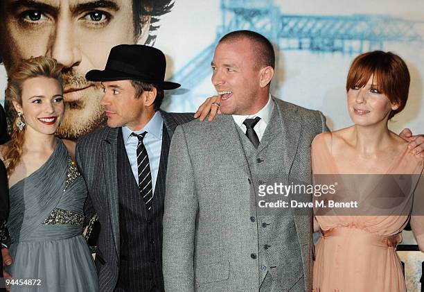 Rachel McAdams, Robert Downey Jnr, Guy Ritchie and Kelly Reilly arrive at the World Premiere of 'Sherlock Holmes', at the Empire Cinema Leicester...