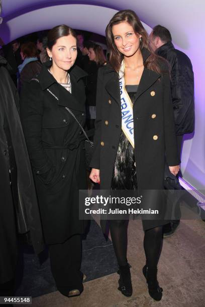 Miss France 2009 Malika Menard and Cristiana Reali attend the Toshiba 'Go to Space' party at Palais De Tokyo on December 14, 2009 in Paris, France.