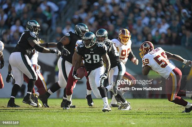 Running back LeSean McCoy of the Philadelphia Eagles runs the ball during the game against the Washington Redskins on November 29, 2009 at Lincoln...