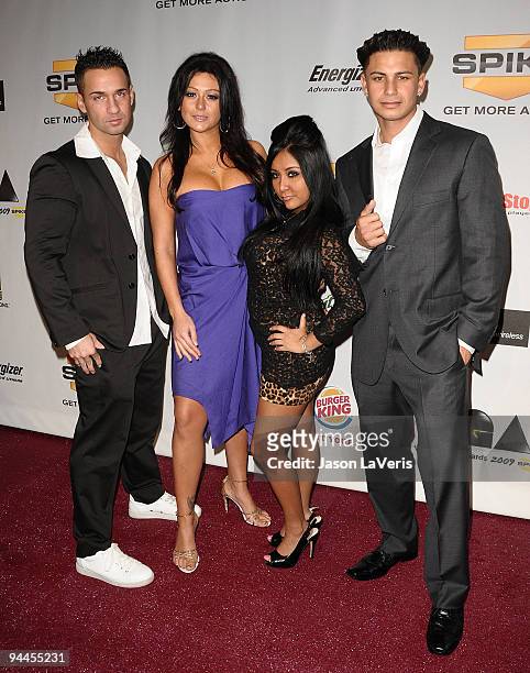 Personalities Mike "The Situation" Sorrentino, Jenni "J-WOWW" Farley, Nicole "SNOOKI" Polizzi and Pauly Delvecchio attend Spike TV's 7th annual Video...