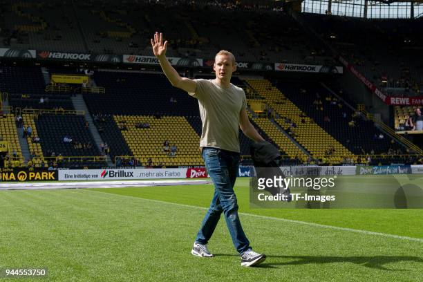 Sebastian Rode of Dortmund gestures prior to the Bundesliga match between Borussia Dortmund and VfB Stuttgart at Signal Iduna Park on April 8, 2018...