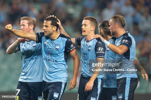 Deyvison Rogerio da Silva, Bobo of the Sydney celebrates scoring his first goal during the round 26 A-League match between Sydney FC and Adelaide...