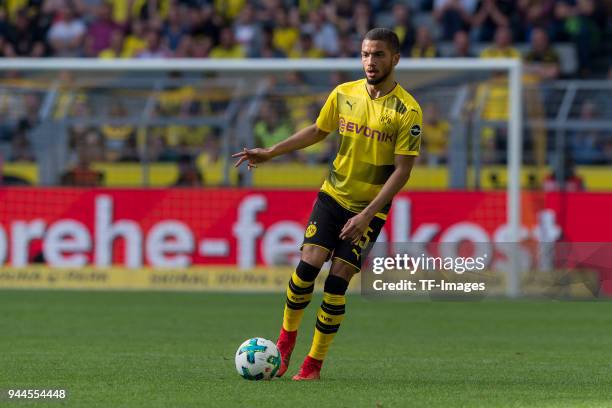 Jeremy Toljan of Dortmund controls the ball during the Bundesliga match between Borussia Dortmund and VfB Stuttgart at Signal Iduna Park on April 8,...