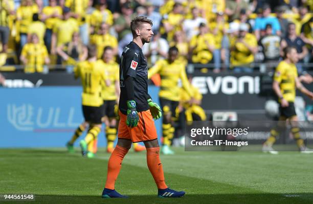 Goalkeeper Ron-Robert Zieler of Stuttgart looks dejected during the Bundesliga match between Borussia Dortmund and VfB Stuttgart at Signal Iduna Park...