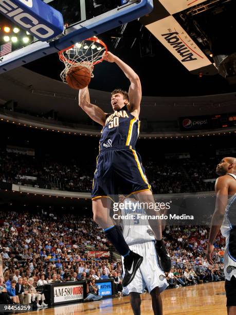 Tyler Hansbrough of the Indiana Pacers dunks against the Orlando Magic during the game on December 14, 2009 at Amway Arena in Orlando, Florida. NOTE...