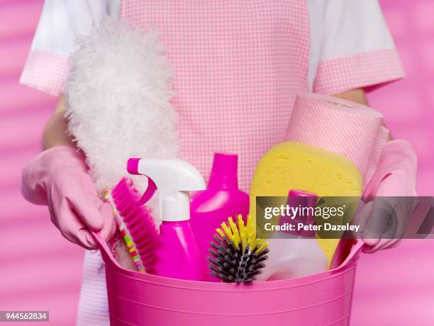 cleaner prepared for spring cleaning - feather duster stock pictures, royalty-free photos & images