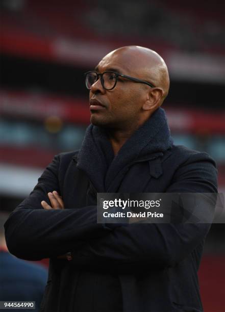 Marcos Senna the former Villarreal player at the match between Arsenal U23 and Villarreal U23 at Emirates Stadium on April 10, 2018 in London,...