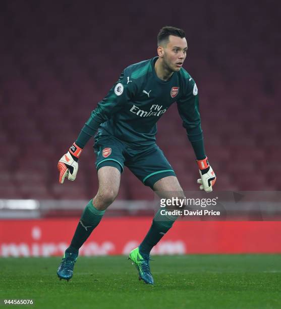 Dejan Iliev of Arsenal during the match between Arsenal U23 and Villarreal U23 at Emirates Stadium on April 10, 2018 in London, England.