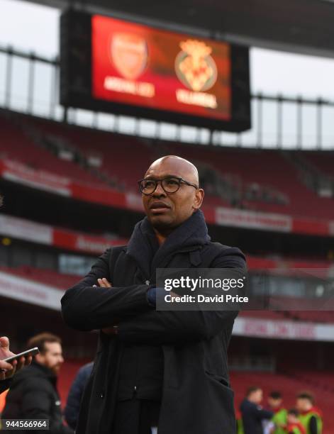 Marcos Senna the former Villarreal player at the match between Arsenal U23 and Villarreal U23 at Emirates Stadium on April 10, 2018 in London,...