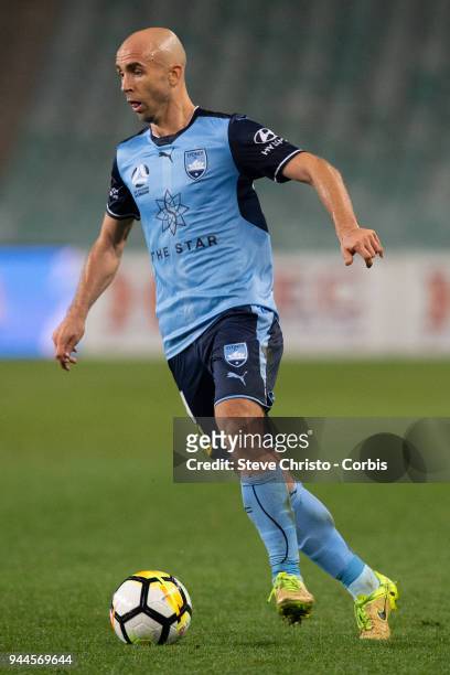 Adrian Mierzejewski of the Sydney dribbles the ball during the round 26 A-League match between Sydney FC and Adelaide United at Allianz Stadium on...