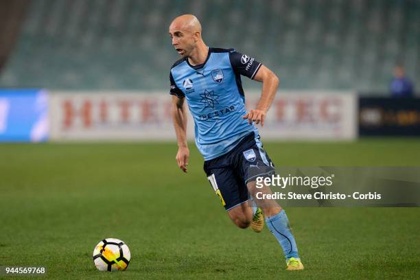 Adrian Mierzejewski of the Sydney dribbles the ball during the round 26 A-League match between Sydney FC and Adelaide United at Allianz Stadium on...