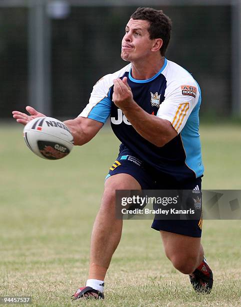 Greg Bird passes the ball during a Gold Coast Titans NRL training session at Robina on December 15, 2009 at the Gold Coast, Australia.