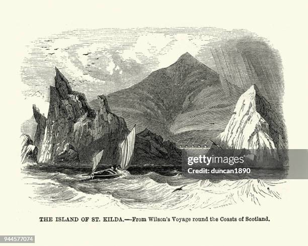insel st. kilda, schottland, 19. jahrhundert - st kilda stock-grafiken, -clipart, -cartoons und -symbole