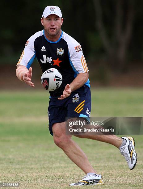 Luke Bailey passes the ball during a Gold Coast Titans NRL training session at Robina on December 15, 2009 at the Gold Coast, Australia.