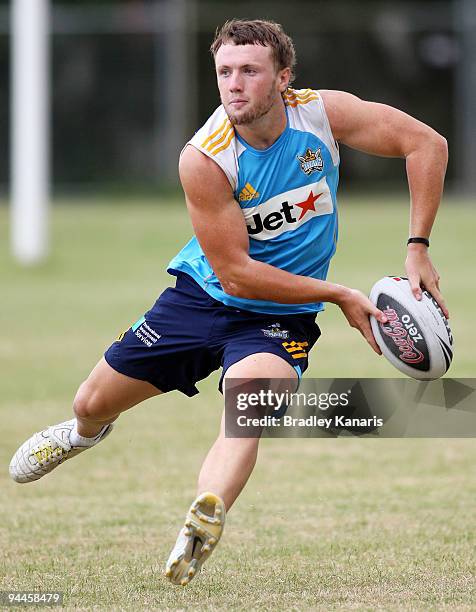 Jordan Rankin looks to pass during a Gold Coast Titans NRL training session at Robina on December 15, 2009 at the Gold Coast, Australia.