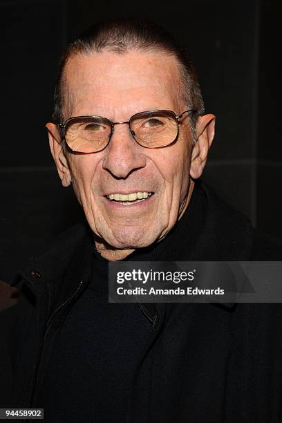 Actor Leonard Nimoy attends the United States Artists announcement of its 50 USA fellowships for 2009 at the Broad Stage on December 14, 2009 in...