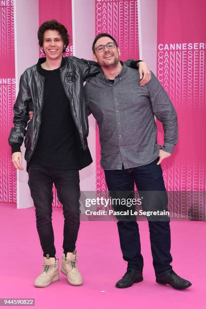 El Rubius and a guest attend "Miguel" and "Undercover" screening during the 1st Cannes International Series Festival at Palais des Festivals on April...