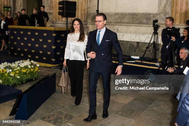 Prince Daniel of Sweden and Princess Sofia of Sweden attend the Global Child Forum 2018 at the Stockholm Palace on April 11, 2018 in Stockholm,...