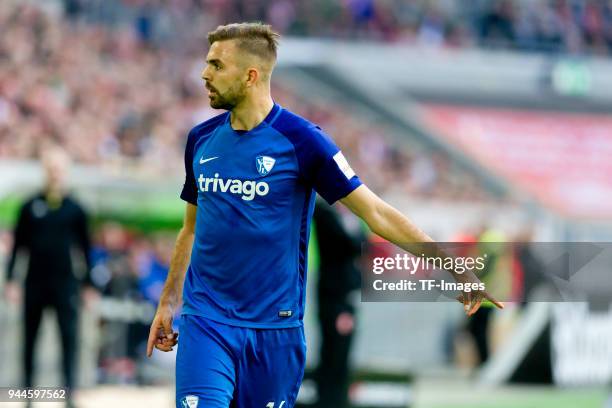 Lukas Hinterseer of Bochum gestures during the Second Bundesliga match between Fortuna Duesseldorf and VfL Bochum 1848 at Esprit-Arena on April 6,...