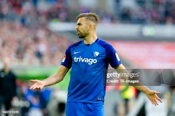 Lukas Hinterseer of Bochum gestures during the Second Bundesliga match between Fortuna Duesseldorf and VfL Bochum 1848 at Esprit-Arena on April 6,...