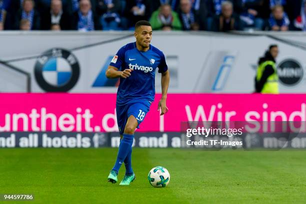 Jan Gyamerah of Bochum controls the ball during the Second Bundesliga match between Fortuna Duesseldorf and VfL Bochum 1848 at Esprit-Arena on April...