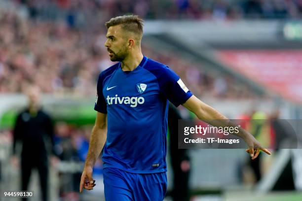 Lukas Hinterseer of Bochum gestures during the Second Bundesliga match between Fortuna Duesseldorf and VfL Bochum 1848 at Esprit-Arena on April 6,...