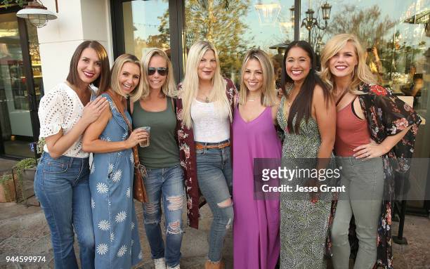 Erin Ziering, Beverley Mitchell, Kendra Wilkinson, Tori Spelling, Jessica Hall, Veena Crownholm and Kimberly Caldwell attend The Millennial Mamas'...