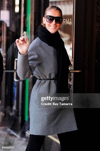 Singer Celine Dion enters the Serge Normant at John Frieda Salon on December 14, 2009 in New York City.