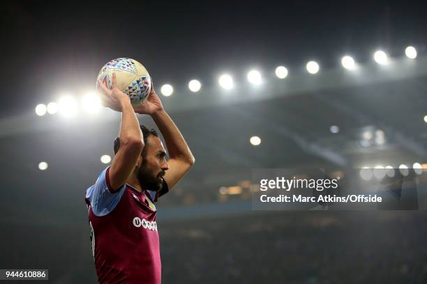 Ahmed Elmohamady of Aston Villa takes a throw in during the Sky Bet Championship match between Aston Villa and Cardiff City at Villa Park on April...