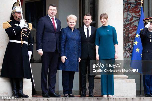 French President Emmanuel Macron welcomes Lettonia President Raimonds Vejonis , Lituania President Dalia Grybauskaite and Estonia President Kersti...