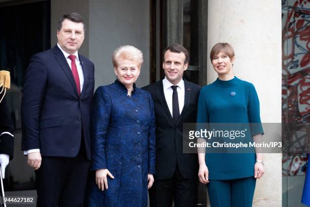 French President Emmanuel Macron welcomes Lettonia President Raimonds Vejonis , Lituania President Dalia Grybauskaite and Estonia President Kersti...