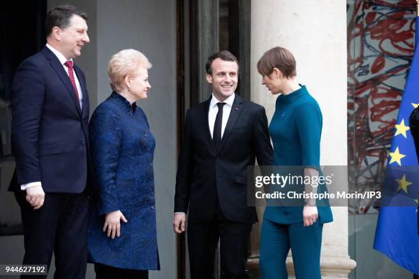 French President Emmanuel Macron welcomes Lettonia President Raimonds Vejonis , Lituania President Dalia Grybauskaite and Estonia President Kersti...