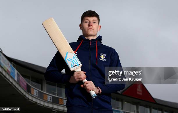 Matthew Potts of Durham poses during the Durham CCC Photocall at The Riverside on April 11, 2018 in Chester-le-Street, England.