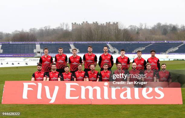 Players pose during the Durham CCC Photocall at The Riverside on April 11, 2018 in Chester-le-Street, England.