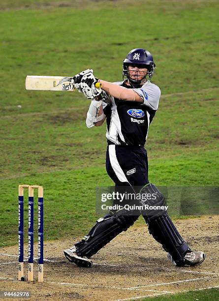 Chris Rogers of the Bushrangers plays a hook shot during the Ford Ranger Cup match between the Victorian Bushrangers and the South Australian...