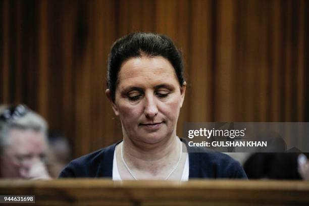 Convicted racist Vicki Momberg is pictured at the Randburg Magistrate Court to appeal the four charges of crimen injuria - defined as "a wilful...