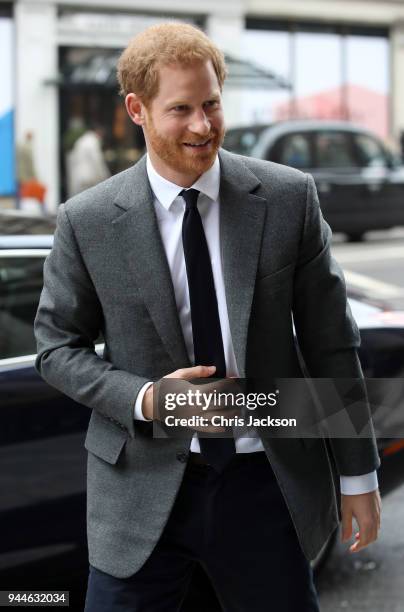 Prince Harry arrives at the 'Walk Of America' launch at Mandarin Oriental Hyde Park on April 11, 2018 in London, England. The Prince will also become...