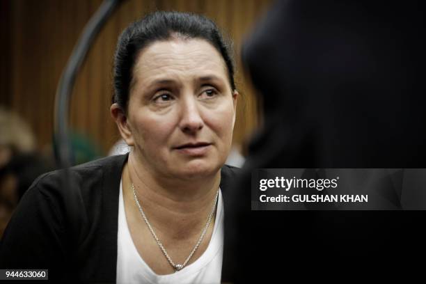 Convicted racist Vicki Momberg is pictured at the Randburg Magistrate Court to appeal the four charges of crimen injuria - defined as "a wilful...