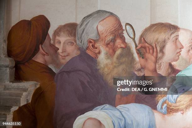 Bystanders, fresco by Antonio Busca , 20th Chapel, Saint Francis canonized by Pope Gregory IX, Sacred Mountain of Orta , Orta San Giulio, Piedmont,...