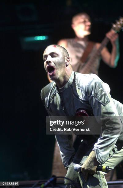 Till Lindemann from Rammstein performs live on stage at Pinkpop festival in Landgraaf, Holland on May 20 2002