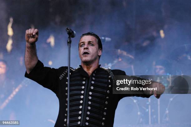 Till Lindemann from Rammstein performs live on stage at The Fields of Rock Festival at Nijmegen, Holland on June 18 2005