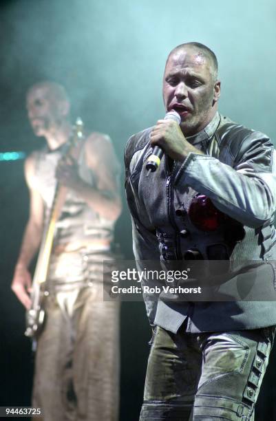 Till Lindemann from Rammstein performs live on stage at Pinkpop festival in Landgraaf, Holland on May 20 2002
