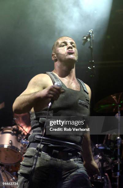 Till Lindemann from Rammstein performs live on stage at Pinkpop festival in Landgraaf, Holland on May 20 2002