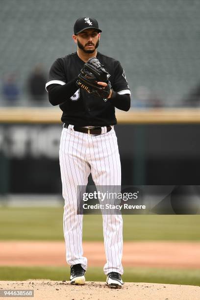 Miguel Gonzalez of the Chicago White Sox throws a pitch during a game against the Tampa Bay Rays at Guaranteed Rate Field on April 9, 2018 in...