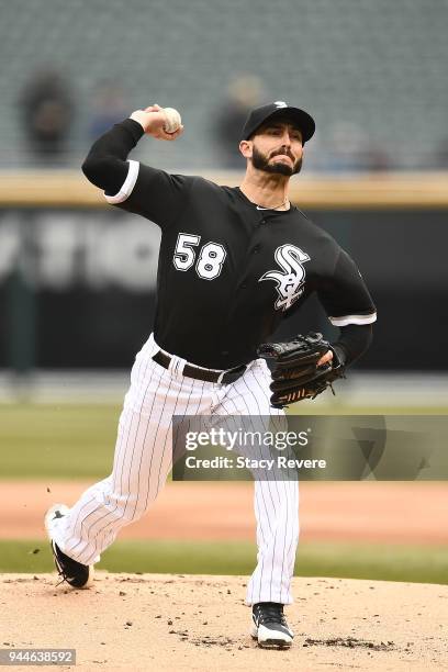 Miguel Gonzalez of the Chicago White Sox throws a pitch during a game against the Tampa Bay Rays at Guaranteed Rate Field on April 9, 2018 in...