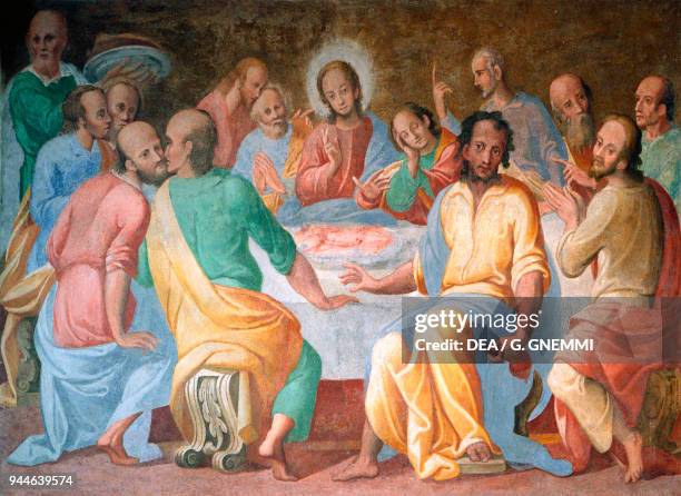 The Last supper, Hermitage of Santa Caterina del Sasso, Leggiuno, Lake Maggiore, Lombardy. Italy, 13th-17th century.