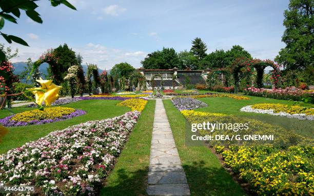 Flower beds in the Botanical Gardens of Villa Taranto, Verbania, Lake Maggiore, Piedmont, Italy.