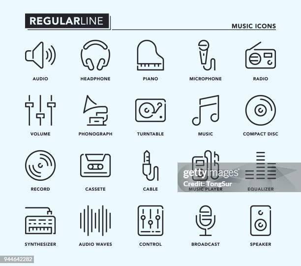 musik-linienbus-ikonen - radiostudio stock-grafiken, -clipart, -cartoons und -symbole
